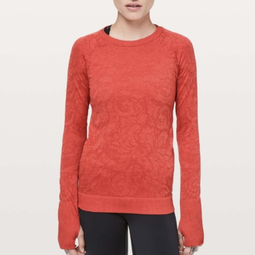 Lululemon Rest Less Pullover Aries red orenge long sleeve run size 4 Small